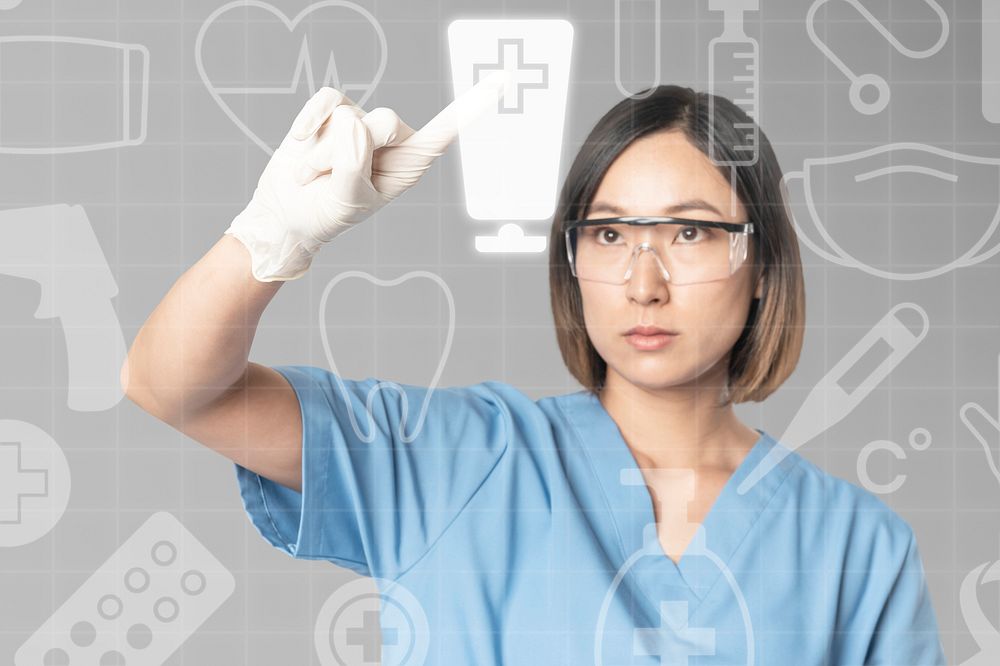 Doctor touching modern virtual screen interface medical technology