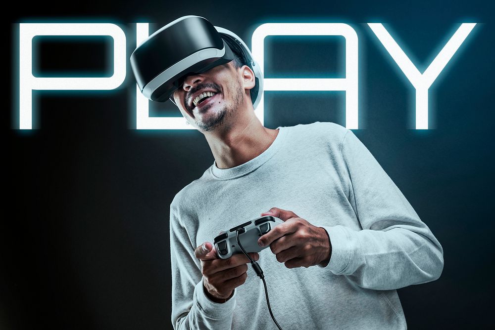 Man in VR headset playing game