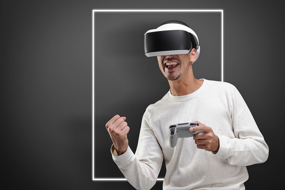 Man in VR headset playing game