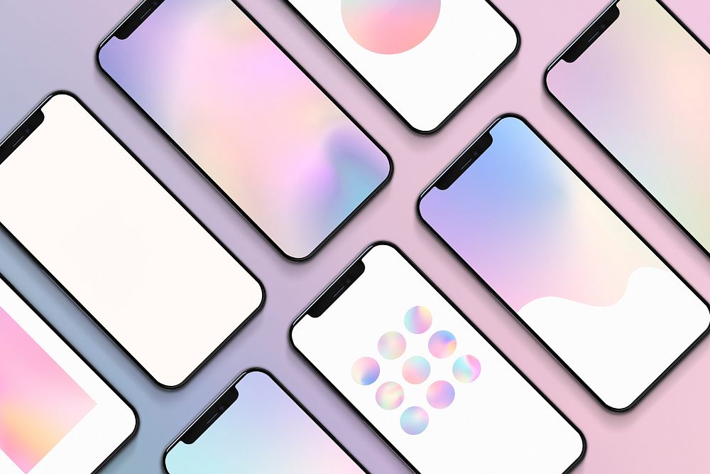 Smartphones with holographic background set 