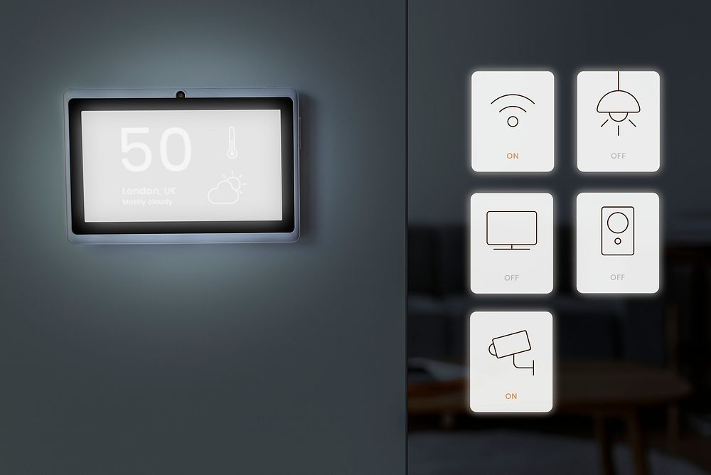 Smart home screen panel monitor in a living room