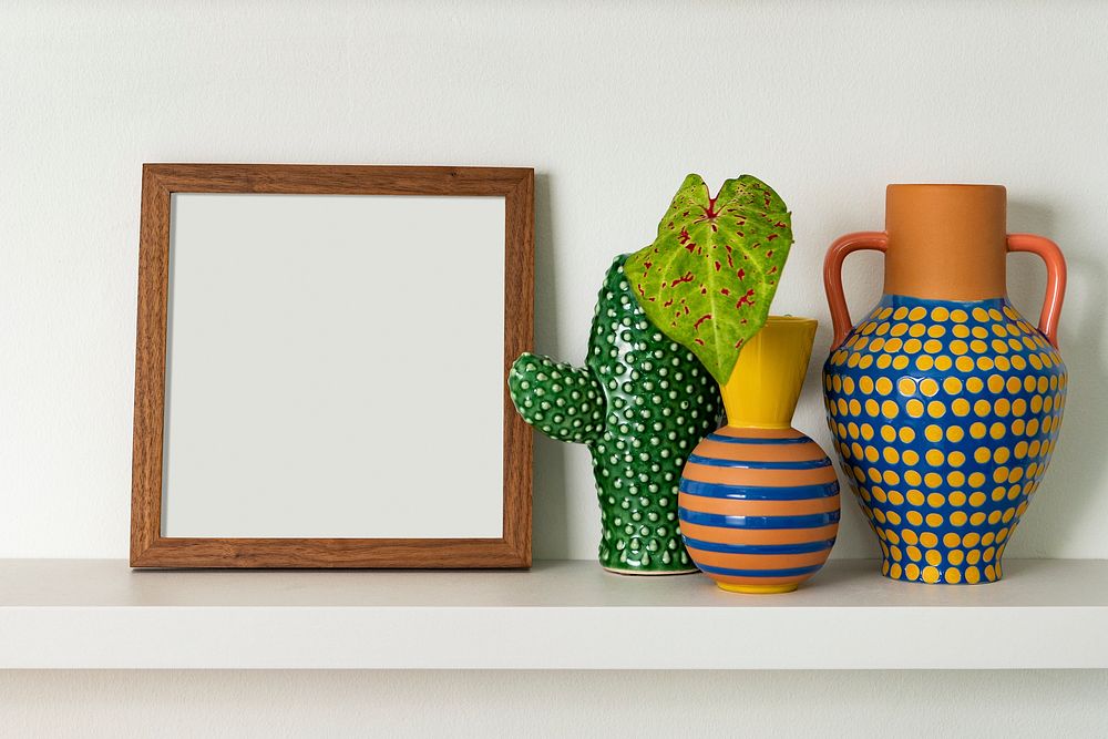 Blank frame on shelf home decor ideas