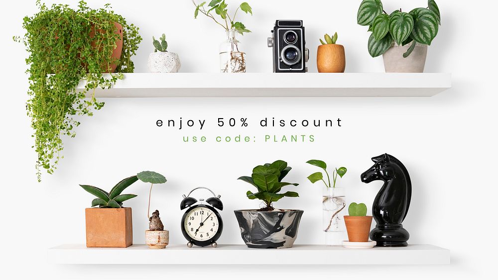 Online houseplant shop template vector with enjoy 50% discount