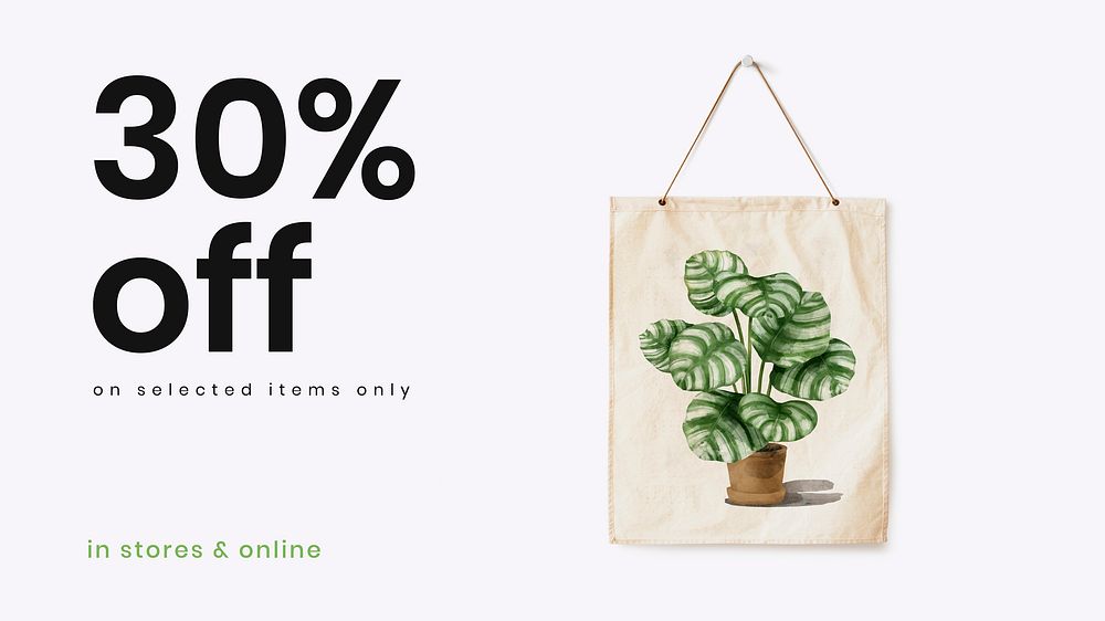 Online houseplant shop template vector with 30% off promotion