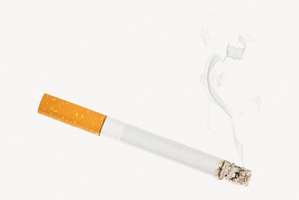 Cigarette sticker, burning smoke isolated image psd