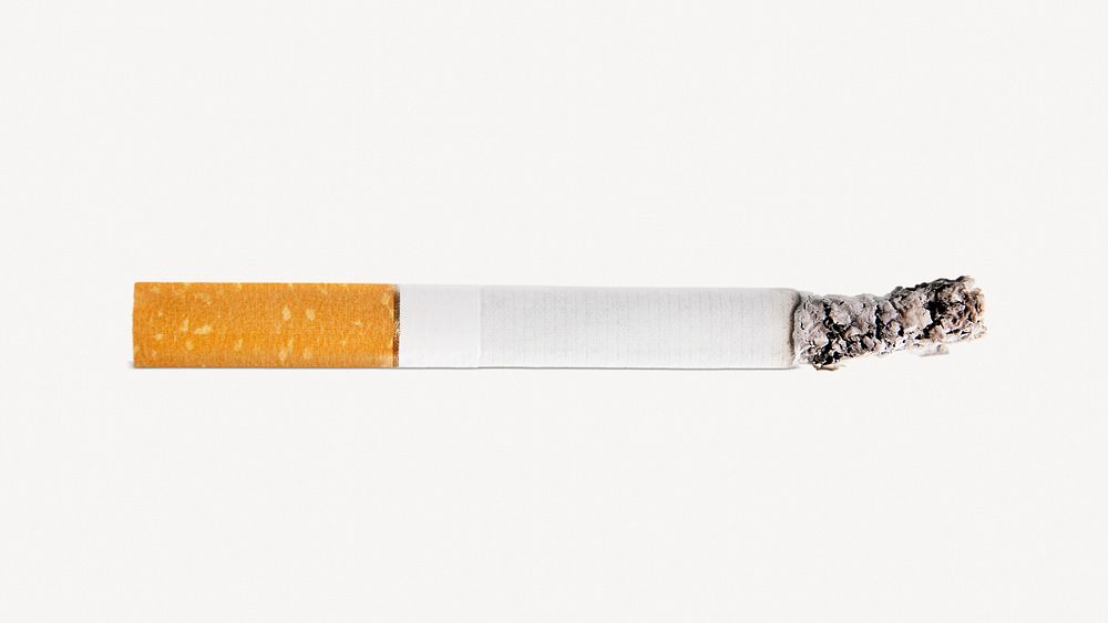 Cigarette sticker, burning smoke isolated image psd