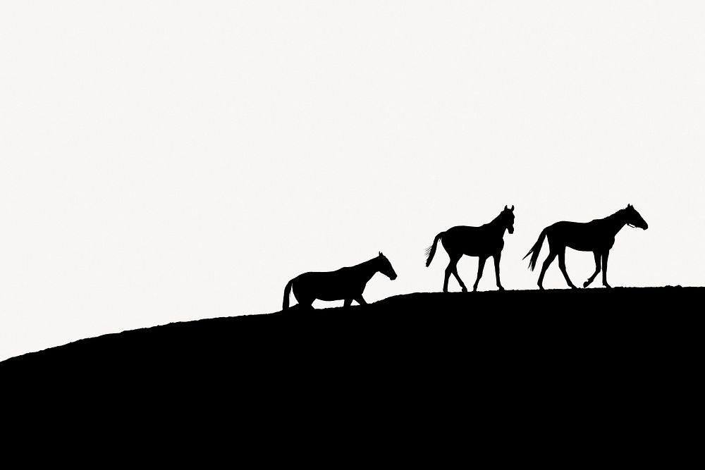 Horses silhouette background, animal border, off-white design