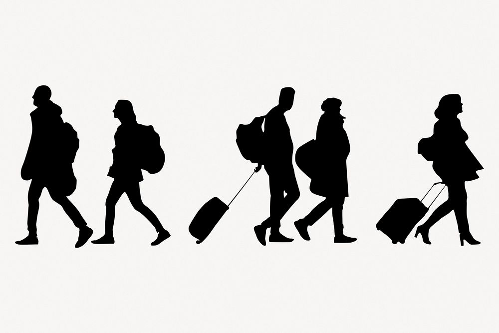Travelers silhouette collage element, people design psd
