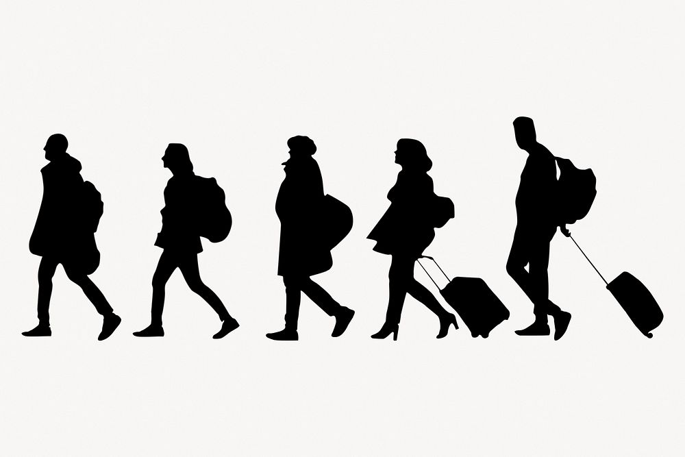 Travelers silhouette, walking people design