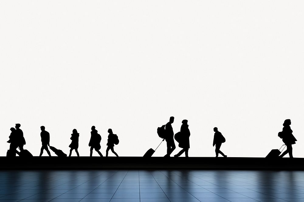 Travelers silhouette border background, off white design