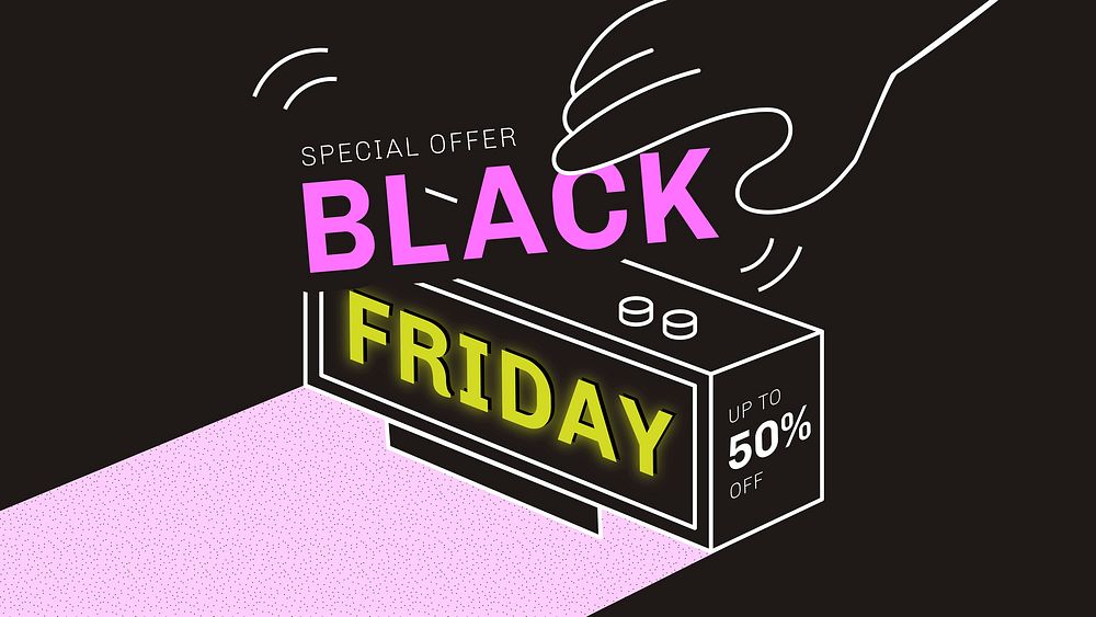 Pink vector Black Friday 50% off sale promotional design template
