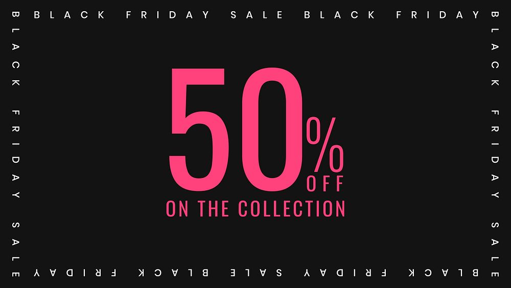 Black Friday vector 50% off pink sale promotion banner template