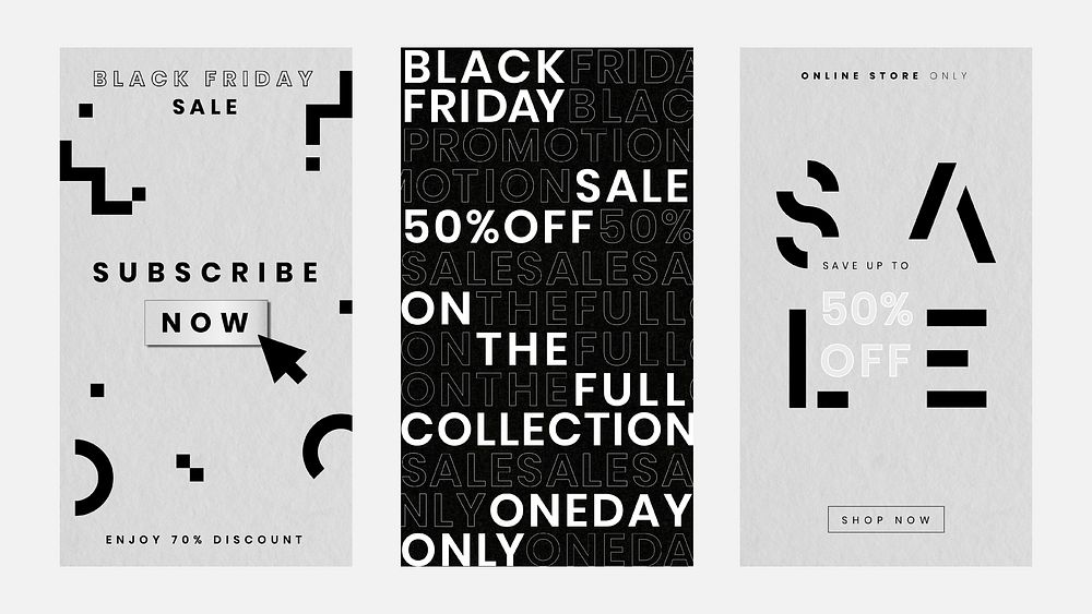 Black Friday discounts vector social advertisement banner pack