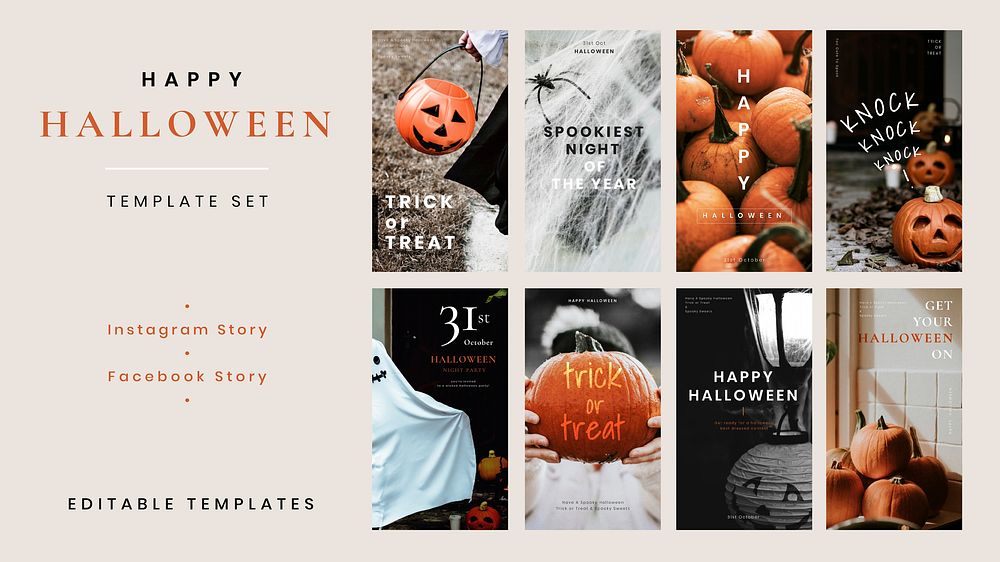 Halloween vector editable template set for social stories