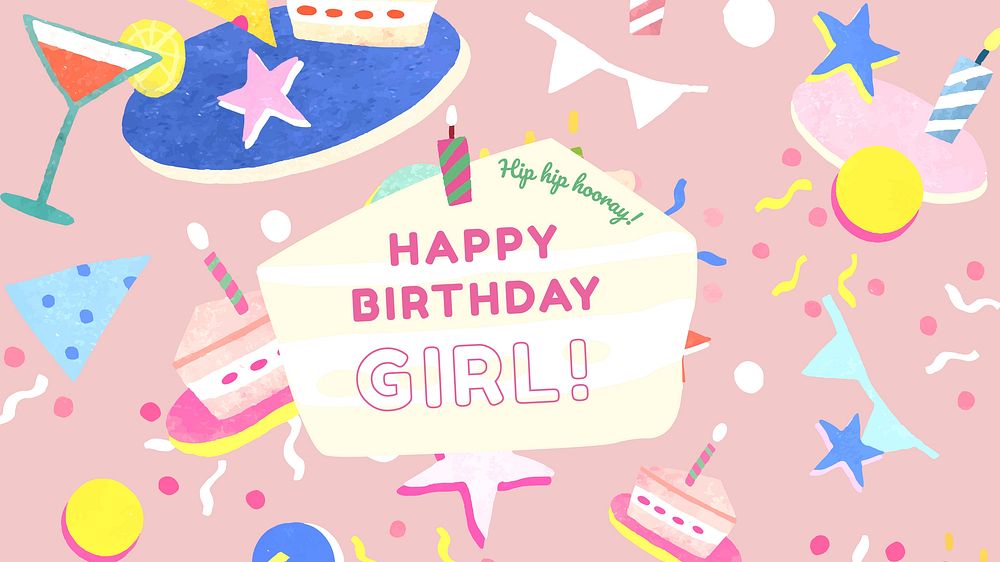Kid's birthday greeting template vector for girl