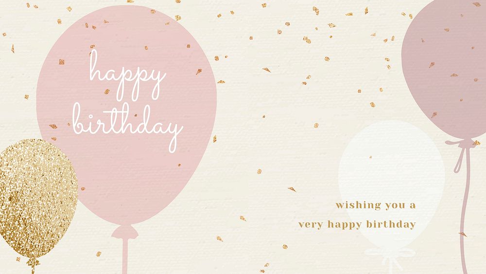 Balloon birthday greeting template vector in pink and gold tone