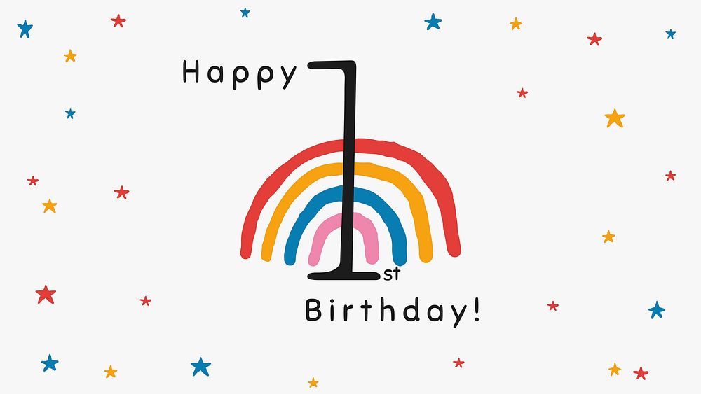1st birthday greeting template vector with rainbow illustration