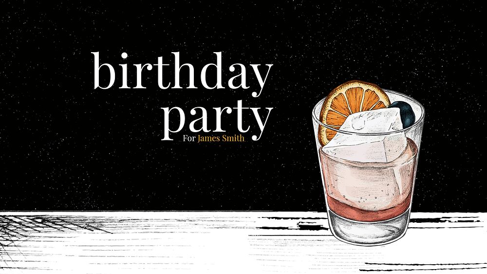 Gentleman birthday invitation template vector with cocktail illustration