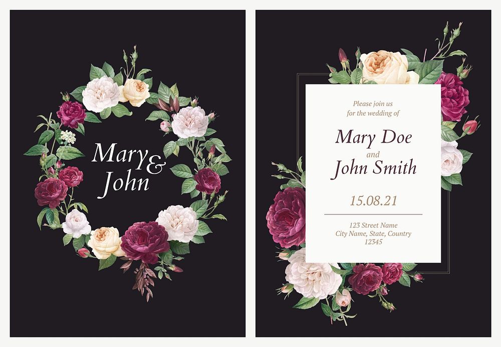 Wedding invitation card template vector flower design