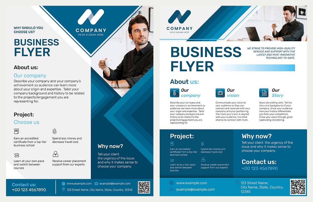 Foldable business flyer template vector in blue modern design