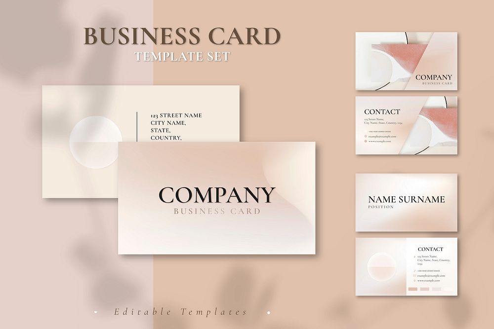 Business card template vector in beige for beauty brand set in feminine theme