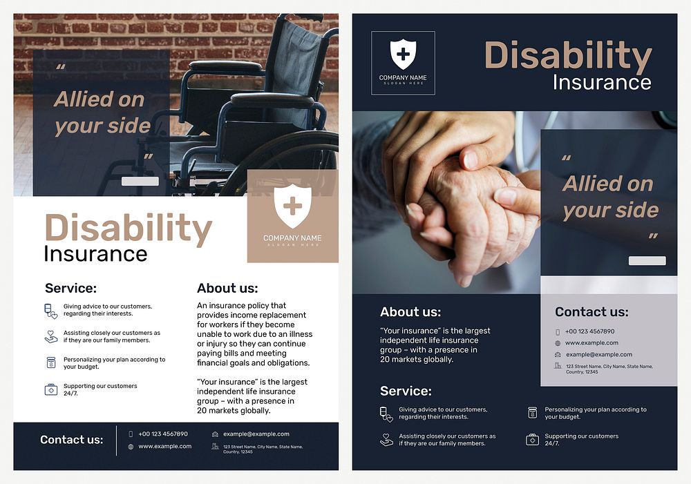 Disability insurance poster template vector with editable text set