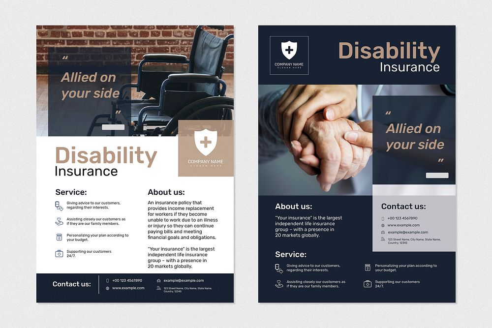 Disability insurance template vector with editable text set