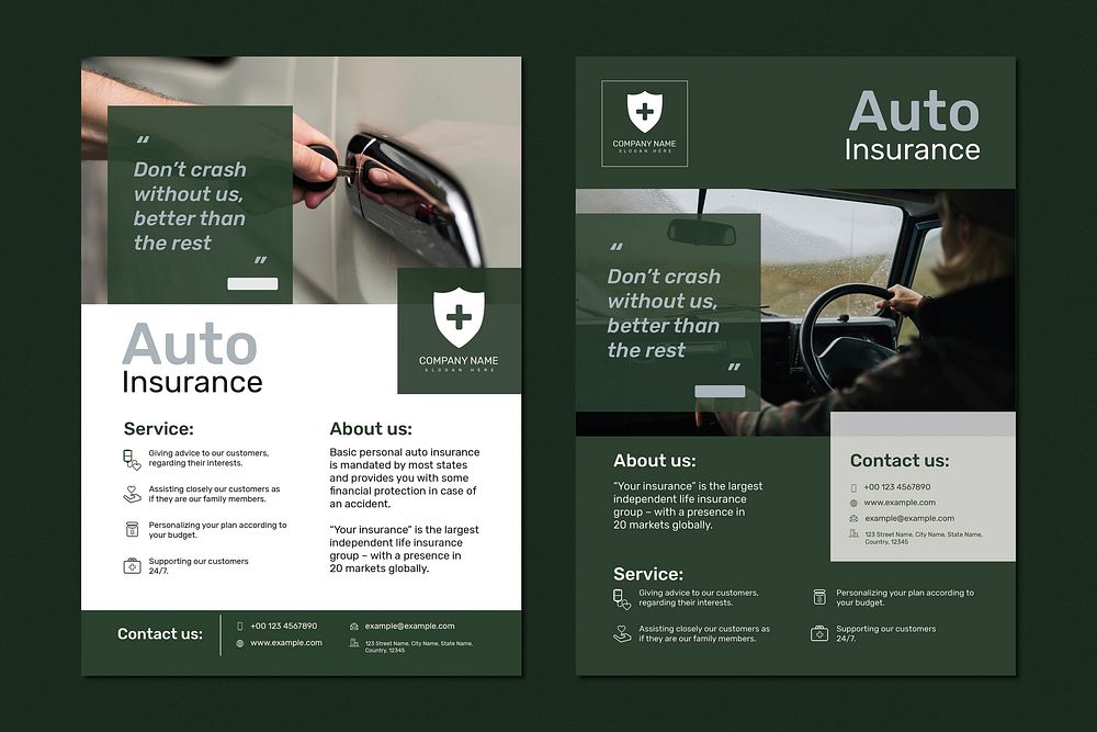 Auto insurance template vector with editable text set