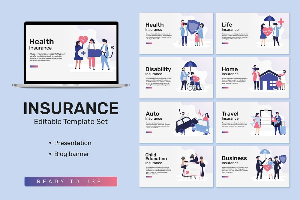 Editable template vector set for insurance presentation