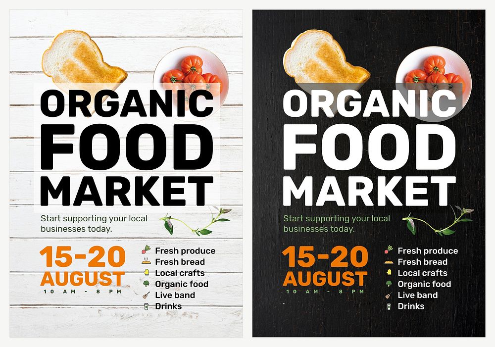 Food market poster template vector set