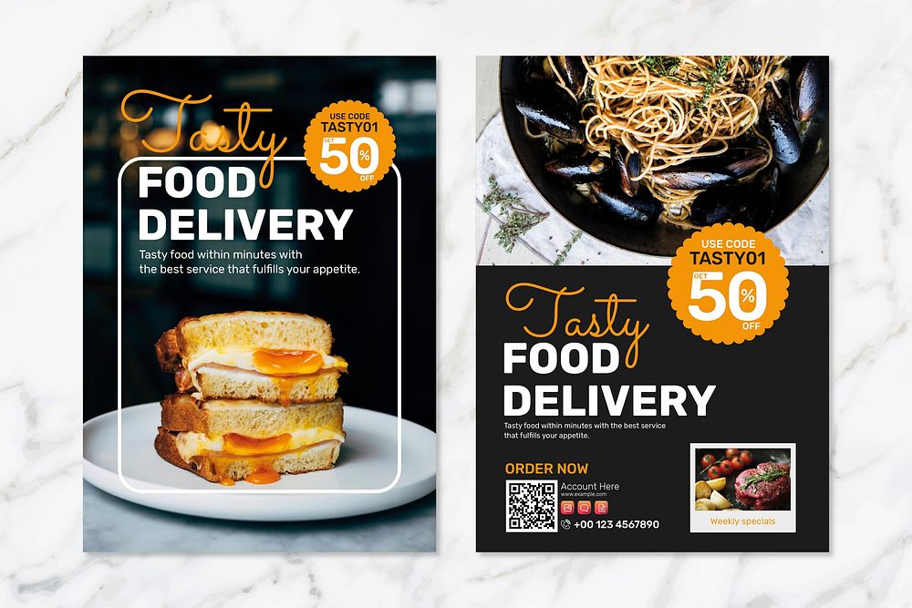 Food delivery poster template vector set