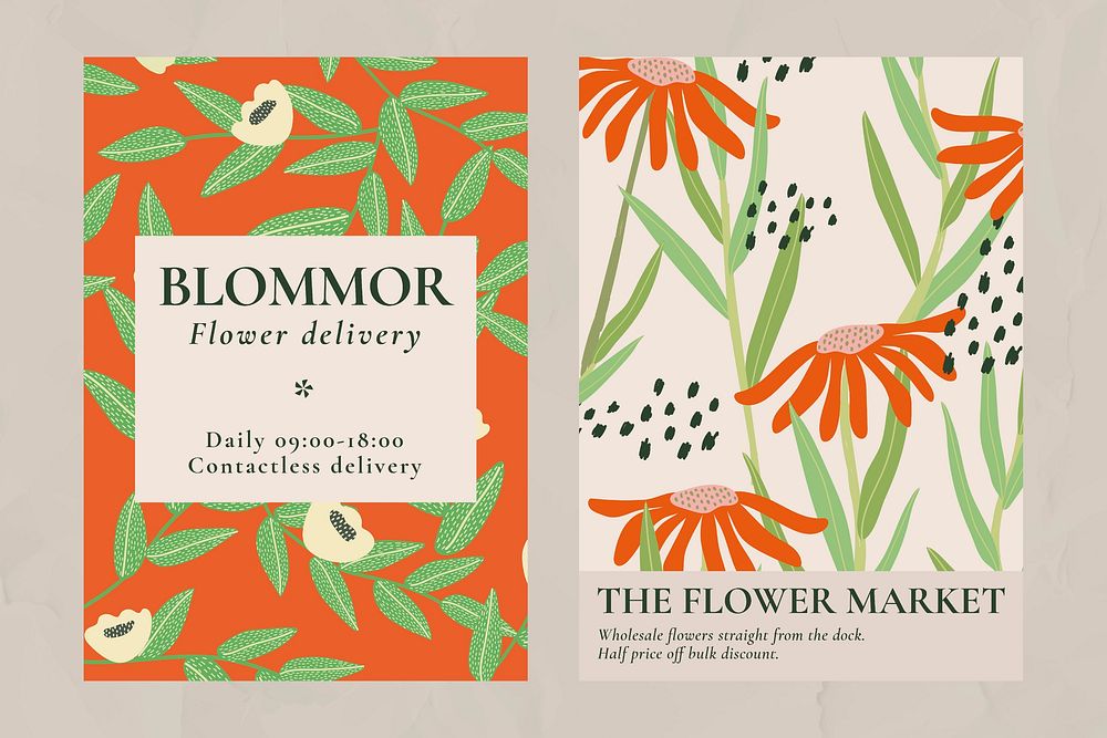 Retro flower patterns template set for poster