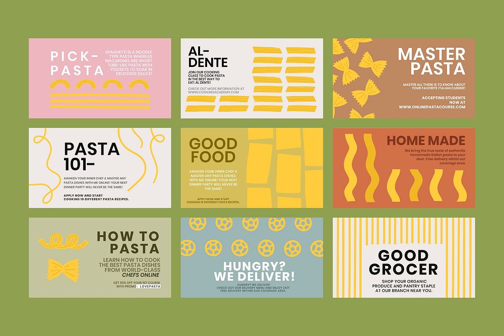 Cute pasta doodle template vector for food blog banner collection