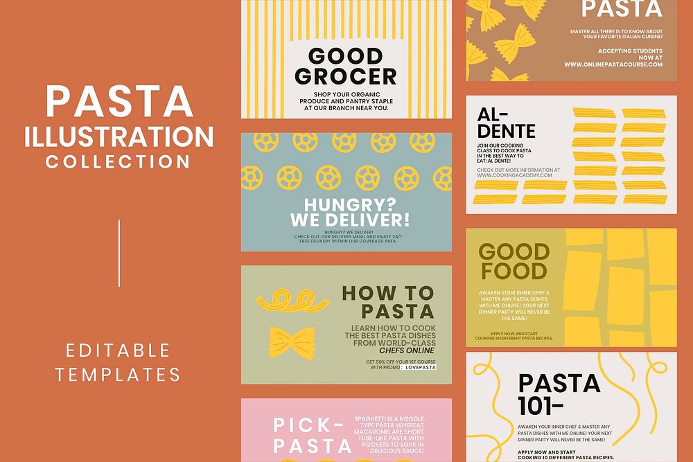 Cute pasta doodle template vector for food blog banner collection