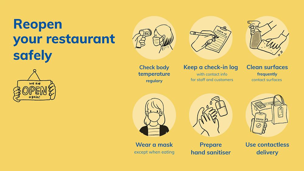Coronavirus PowerPoint slide template, vector reopen restaurant safety measures