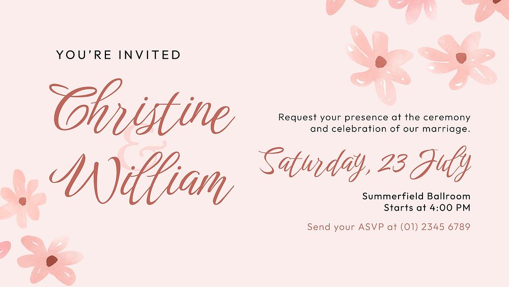 Floral wedding presentation template, pink Spring aesthetic vector