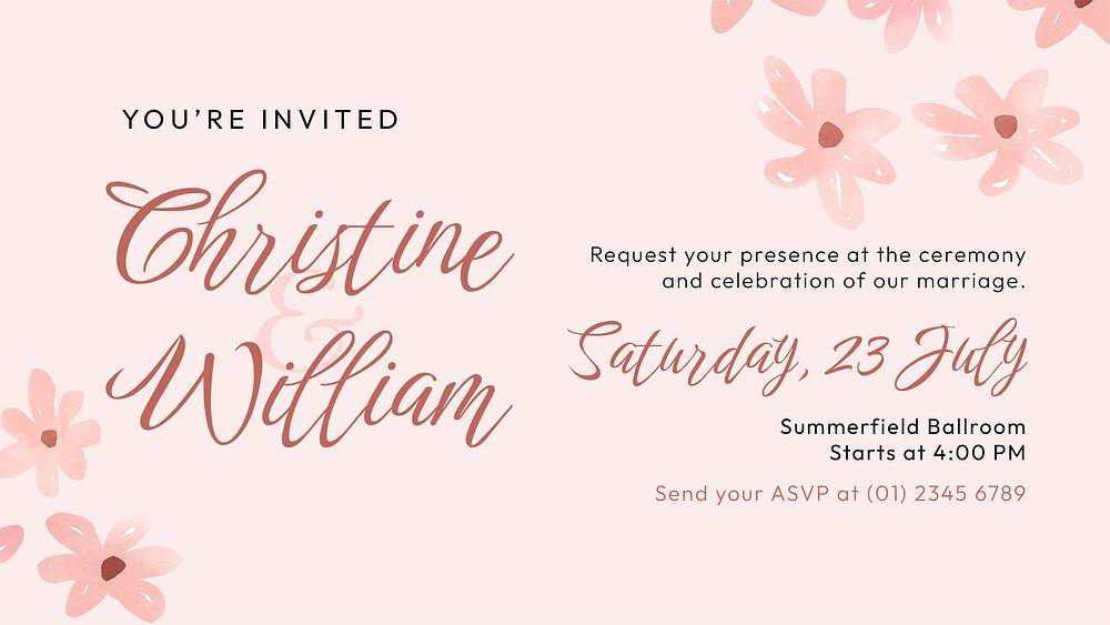 Floral wedding presentation template, pink Spring aesthetic psd