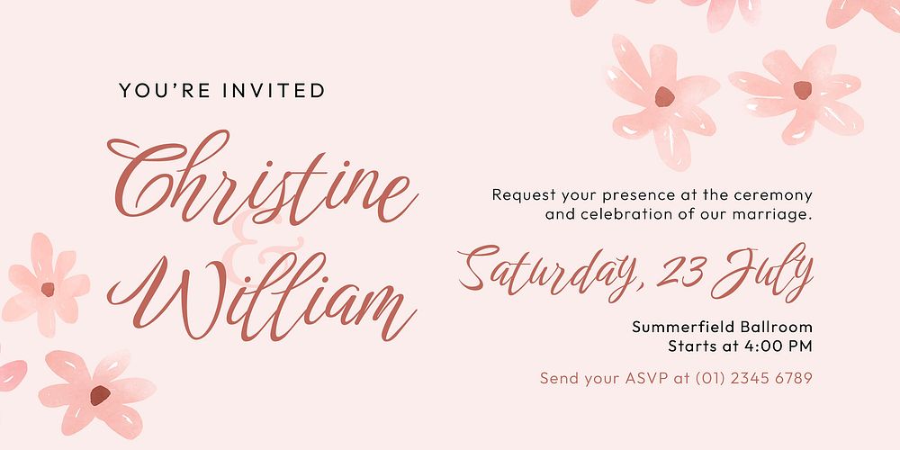 Floral wedding Twitter post template, pink Spring aesthetic vector
