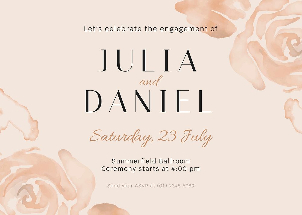Wedding celebration invitation card template, watercolor aesthetic landscape design vector
