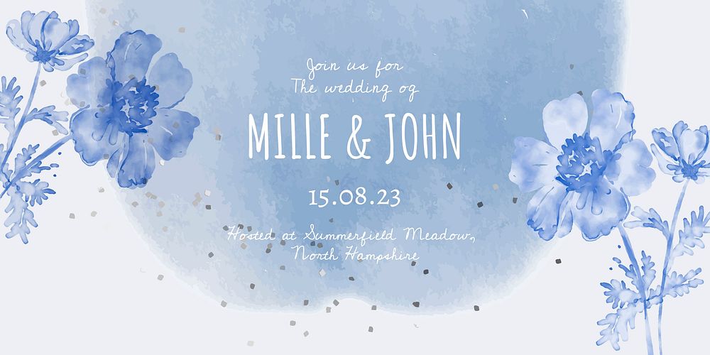Winter wedding Twitter post template, blue watercolor aesthetic vector