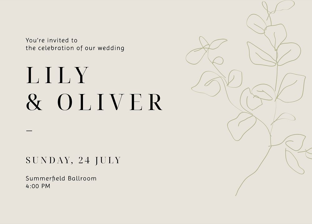 Minimal wedding Invitation card template, line art landscape design vector