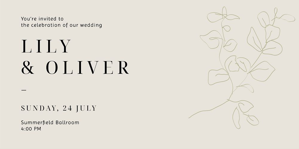 Minimal wedding Twitter post template, line art design vector