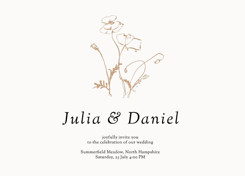 Flower wedding Invitation card template, minimal aesthetic landscape design psd