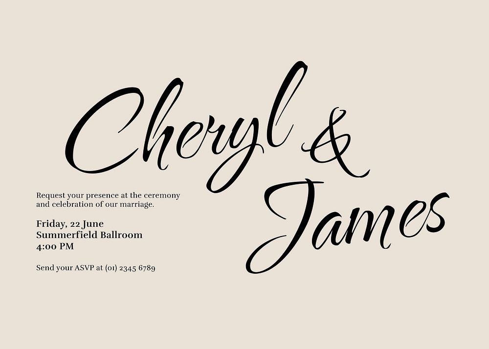 Wedding celebration Invitation card template, beige simple design vector