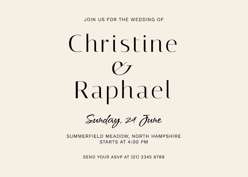 Beige wedding Invitation card template, simple landscape design vector