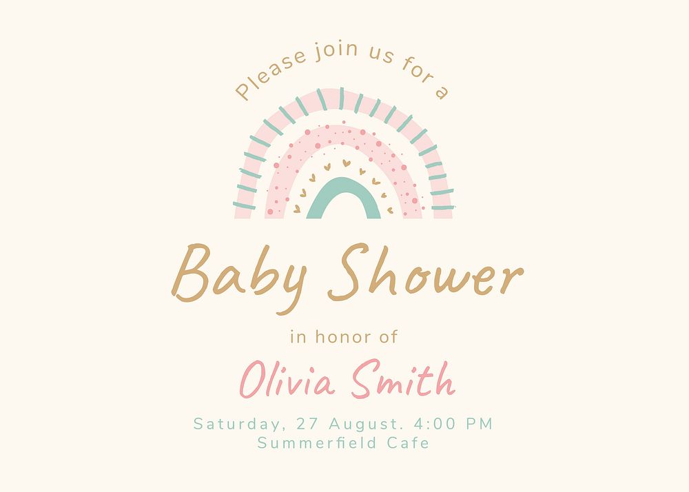 Baby shower Invitation card template, cute pastel landscape design psd