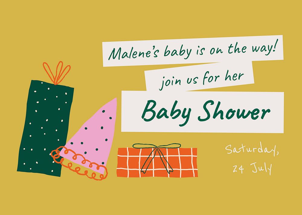 Cute baby shower template, doodle invitation card vector