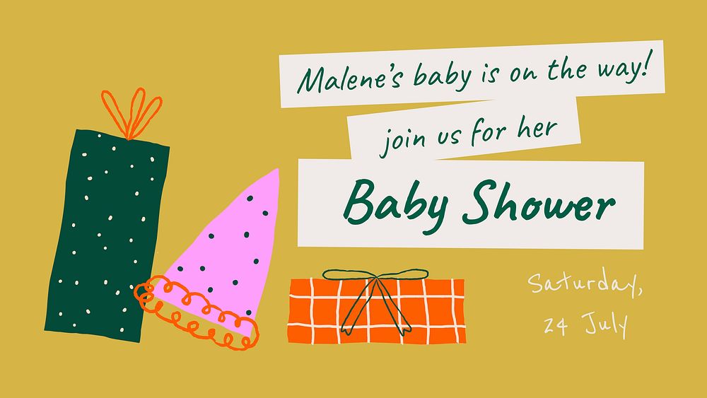 Cute baby shower template, doodle presentation slide vector