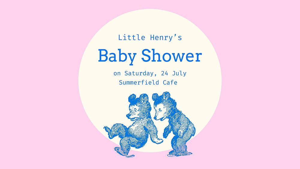 Little bears baby shower template, pink presentation slide vector