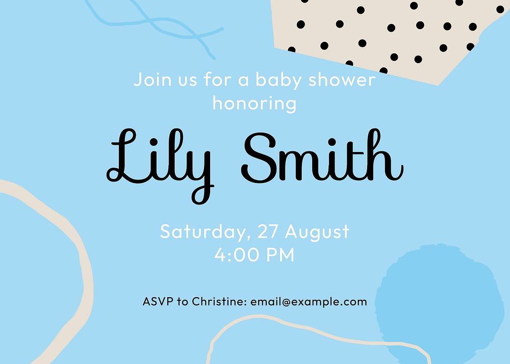 Blue memphis baby shower template, cute invitation card vector